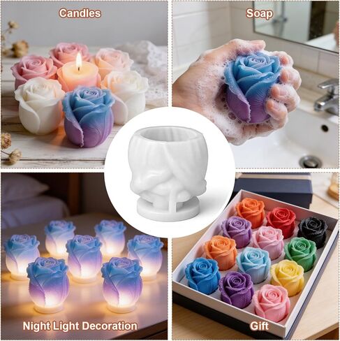 3D Rose Flower Silicone Molds, Silicone Resin Tulip Mold, Non-Stick Moldes para Velas for Beeswax, Soy Wax, Soap, Resin, DIY Crafts in Kuwait