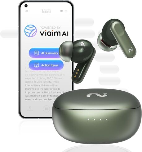Nano+ AI Voice Recorder Earbuds: Pocket Note Taker for Meetings, Calls & Lectures. Real-time Transcription, 45dB Hybrid ANC, AI Assistant for Productivity, AES-256 Secure, Green in Kuwait