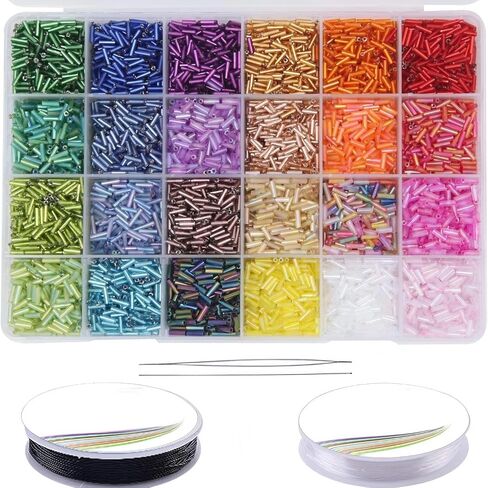 Beads Kit for Colorful Jewelry Making - 9600 Pcs Glass Bugle Seed Beads with All Tools, Supplies for DIY Friendship Bracelets, Necklaces, Crafts Gift, Complete Starter Set Beginners Beading Party A4 in Kuwait