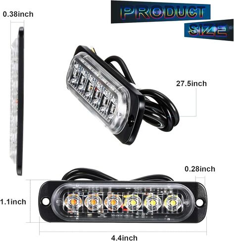 Frienda 4 قطع LED ستروب أضواء العنبر 6 LED تحذير السلامة وامض ضوء مصبغة رئيس الطوارئ منارة تحذير المخاطر أضواء مع منصات مسامير للشاحنة على الطرق الوعرة in Kuwait