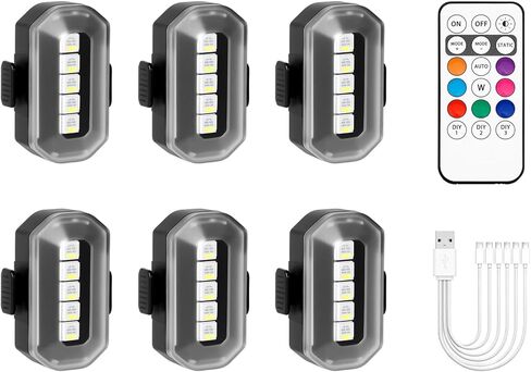 Upgraded 6PCS Wireless Strobe Lights for Car Motorcycle Bike Remote Bright 5 LEDs Anti Collision Lighting USB-C Rechargeable RGB Mini Exterior Warning Flashing Interior Ambient Light IP67 Waterproof in Kuwait