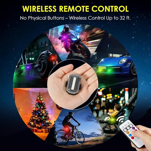 Upgraded 6PCS Wireless Strobe Lights for Car Motorcycle Bike Remote Bright 5 LEDs Anti Collision Lighting USB-C Rechargeable RGB Mini Exterior Warning Flashing Interior Ambient Light IP67 Waterproof in Kuwait