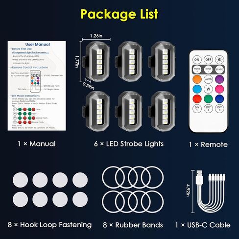 Upgraded 6PCS Wireless Strobe Lights for Car Motorcycle Bike Remote Bright 5 LEDs Anti Collision Lighting USB-C Rechargeable RGB Mini Exterior Warning Flashing Interior Ambient Light IP67 Waterproof in Kuwait