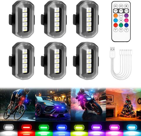 Upgraded 6PCS Wireless Strobe Lights for Car Motorcycle Bike Remote Bright 5 LEDs Anti Collision Lighting USB-C Rechargeable RGB Mini Exterior Warning Flashing Interior Ambient Light IP67 Waterproof in Kuwait