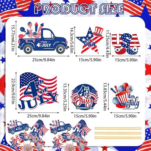 18 Pcs 4th of July Floral Picks Patriotic Red White Blue American Flag Truck Stars Stripes Sticks Cake Bouquet Vase Tabletop Centerpiece Decoration for Independence Day Photo Prop Party Supplies in Kuwait