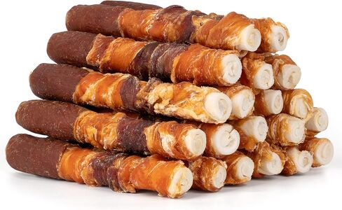 مكافآت الكلاب MON2SUN، نكهة ثلاثية 6 بوصة كبد دجاج وبط ودجاج ملفوفة بعصي من الجلد الخام، وجبات خفيفة للكلاب لتنظيف الأسنان للكلاب الصغيرة والمتوسطة، 17.6 أونصة (10 عبوات من 1) in Kuwait