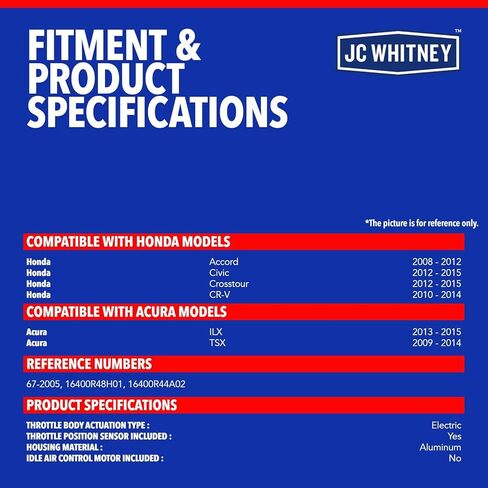 JC Whitney JFBAJCWTHB00229 جسم خانق إلكتروني - متوافق مع Honda CR-V 2010-2014، Civic 2012-2015، Accord 2008-2012، Crosstour 2012-2015، Acura ILX 2013-2015، TSX 2009-2014 - 2.4L in Kuwait