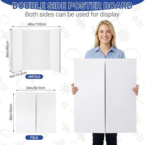 Large Trifold Poster Board, 2 Pack 36" x 48" White Corrugated Project Boards - Science Fair Display Posterboard for School Projects, Science Fairs, Event Displays, and Business Presentations in Kuwait