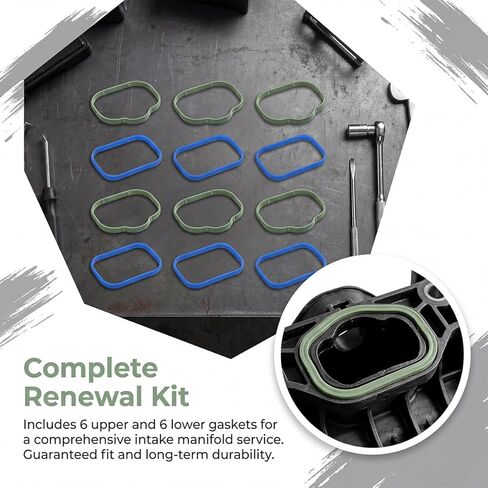 12PCS Car Intake Manifold Plenum Gasket Set, OEM#5184562AC 5184331AC MS97204 Rubber Upper & Lower Engine Intake Manifold Sealing Gasket, Compatible with AvengerL Challenger Journey in Kuwait