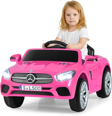 سيارة ركوب مرسيدس بنز SL500 12 فولت مرخصة من INFANS مع جهاز تحكم عن بعد، أضواء LED، بلوتوث، موسيقى، بوق للفتيات والأولاد من سن 3 سنوات فما فوق (وردي) in Kuwait
