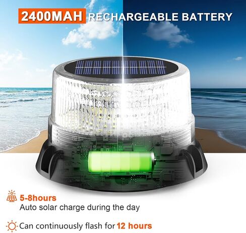 AnTom Solar Strobe Warning Beacon Anchor Light, 90 LED Waterproof Signal Lamp, Magnetic & Suction Mount, Auto On/Off, for Boats, Marine, Trucks, Dock (Strobe, Rotating and Constant) in Kuwait