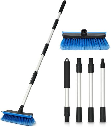 Ordenado 56" Car Wash Brush with Long Handle - Car Cleaning Brush with Soft Bristle & Squeegee, Scratch-Free Car Cleaning Mop Kit for Washing Exterior & Snow, Universal for RV Boat Truck SUV Yellow in Kuwait