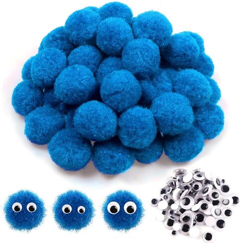 TOAOB 50pcs Large Pom Poms 1.2 Inch Black Craft Pom Poms Large Fuzzy Pompoms Balls with Googly Eyes for DIY Arts and Crafts Projects Home Decorations in Kuwait