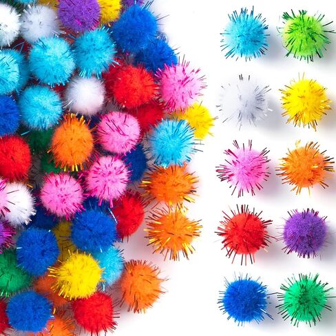 Incinkod 100 Pcs Sparkle Mini Pom Poms for Crafts, 0.59 Inch Soft Pompoms for Crafts, Small Pom Poms for Craft, Glitter Pom Pom Balls for Craft, DIY Decorations (Multicolor) in Kuwait