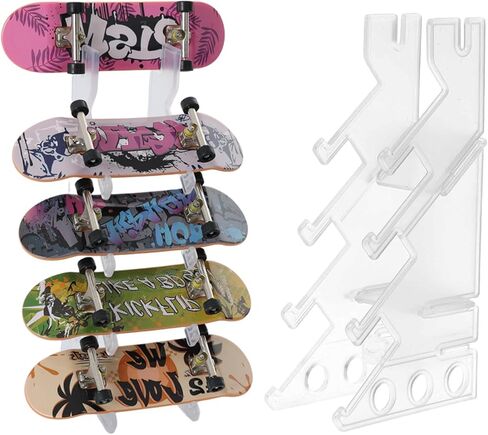Fingerboard Display Rack with Mini Accessory Box, 5-Slot Transparent Acrylic Pro Finger Skateboard Storage Stand, Mini Skateboard Holder for Fingerboard Collection, Robust & Easy to Install in Kuwait