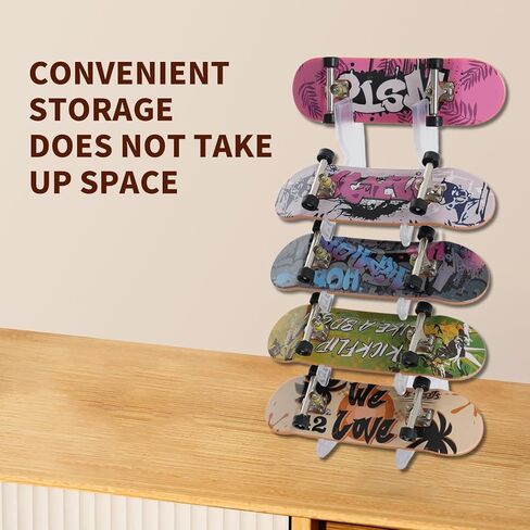 Fingerboard Display Rack with Mini Accessory Box, 5-Slot Transparent Acrylic Pro Finger Skateboard Storage Stand, Mini Skateboard Holder for Fingerboard Collection, Robust & Easy to Install in Kuwait