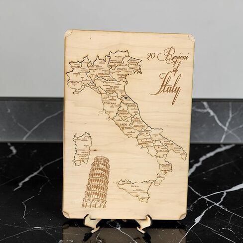 Italy Map - Puzzle Map - Art Kit - Raw Wood 18x12 Inches - 21 Pieces - with Stand in Kuwait