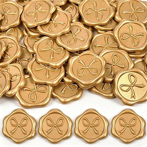 50 Pcs Wax Seal Stickers, Gold Bow Envelope Seal Stickers, Self-Adhesive 3D Stamp Decals for Wedding Invitations, Envelopes, Gift Wrapping, Greeting Cards, and Baby Shower in Kuwait