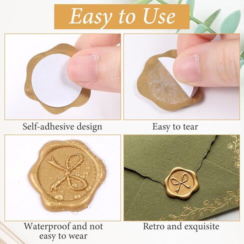 50 Pcs Wax Seal Stickers, Gold Bow Envelope Seal Stickers, Self-Adhesive 3D Stamp Decals for Wedding Invitations, Envelopes, Gift Wrapping, Greeting Cards, and Baby Shower in Kuwait
