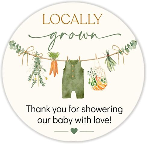 FYSUIMU 100Pcs Locally Grown Baby Shower Thank You Stickers Seal Stickers Vegetable Theme Self-Adhesive Label Decals for Gender Reveal Baby Shower Party Favor Decor in Kuwait