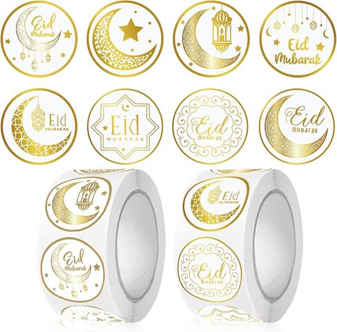 Totelux 1000Pcs Eid Mubarak Stickers Gold Round Envelope Seal Stickers Self-Adhesive Moon Star Label Sticker for Eid Mubarak Gift Wrap Party Decoration Supplies in Kuwait