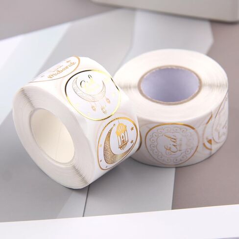 Totelux 1000Pcs Eid Mubarak Stickers Gold Round Envelope Seal Stickers Self-Adhesive Moon Star Label Sticker for Eid Mubarak Gift Wrap Party Decoration Supplies in Kuwait