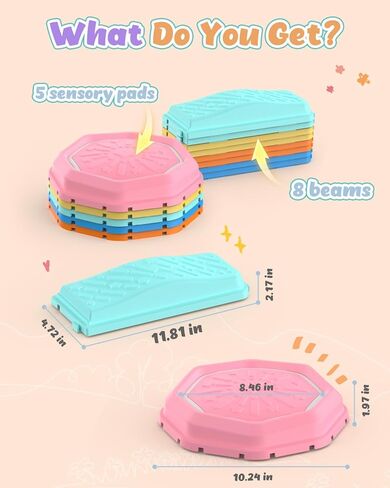 Holyton Balance Beam and Stepping Stones for Kids – 13PCS Light Up & Musical Toddler Balance Beam Obstacle Course, Non-Slip Sensory Toys for Toddlers 3-8, Indoor Outdoor Play, Gift for Boys Girls in Kuwait