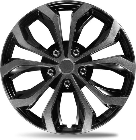 14 Inch Dual-Tone Black & Gunmetal Gray Wheel Covers Hubcaps for Steel Wheels, Set of 4, Adjustable Snap-On Design for Most Sedans, SUVs, Trucks & Vans, Tool-Free Install in Kuwait