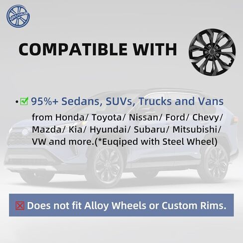 14 Inch Dual-Tone Black & Gunmetal Gray Wheel Covers Hubcaps for Steel Wheels, Set of 4, Adjustable Snap-On Design for Most Sedans, SUVs, Trucks & Vans, Tool-Free Install in Kuwait
