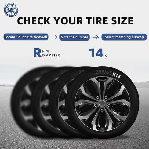 14 Inch Dual-Tone Black & Gunmetal Gray Wheel Covers Hubcaps for Steel Wheels, Set of 4, Adjustable Snap-On Design for Most Sedans, SUVs, Trucks & Vans, Tool-Free Install in Kuwait