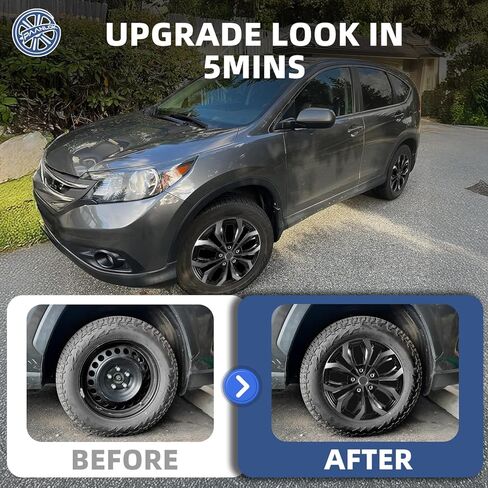 14 Inch Dual-Tone Black & Gunmetal Gray Wheel Covers Hubcaps for Steel Wheels, Set of 4, Adjustable Snap-On Design for Most Sedans, SUVs, Trucks & Vans, Tool-Free Install in Kuwait