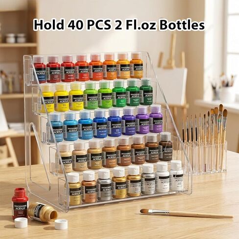 Acrylic Paint Organizer with Brush Holder, 5 Layers Acrylic Paint Holder Rack Tall Version Miniature Paint Holder for Craft Paint Tubes & Jars, Clear in Kuwait