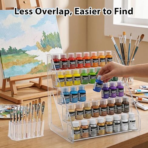 Acrylic Paint Organizer with Brush Holder, 5 Layers Acrylic Paint Holder Rack Tall Version Miniature Paint Holder for Craft Paint Tubes & Jars, Clear in Kuwait