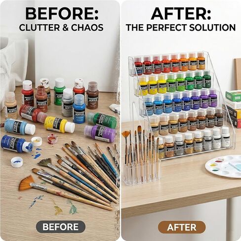 Acrylic Paint Organizer with Brush Holder, 5 Layers Acrylic Paint Holder Rack Tall Version Miniature Paint Holder for Craft Paint Tubes & Jars, Clear in Kuwait