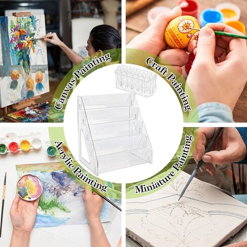 Acrylic Paint Organizer with Brush Holder, 5 Layers Acrylic Paint Holder Rack Tall Version Miniature Paint Holder for Craft Paint Tubes & Jars, Clear in Kuwait