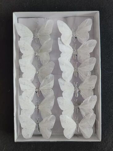 Wandelande Co.-Decorative White Feather Butterflies with Clips, 12 Piece Set, Floral Arrangement Picks in Kuwait