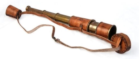 Antique Decor Spyglass, Pirate Telescope with Leather Case, Handheld Telescope for Adventure Enthusiasts, Monocular Nautical Decor for Gifting, Travellers, Kelvin & Hughes London, 16" in Kuwait