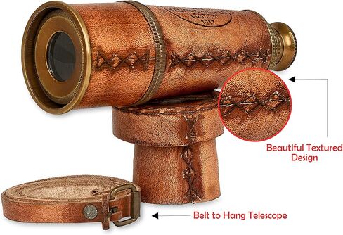 Antique Decor Spyglass, Pirate Telescope with Leather Case, Handheld Telescope for Adventure Enthusiasts, Monocular Nautical Decor for Gifting, Travellers, Kelvin & Hughes London, 16" in Kuwait