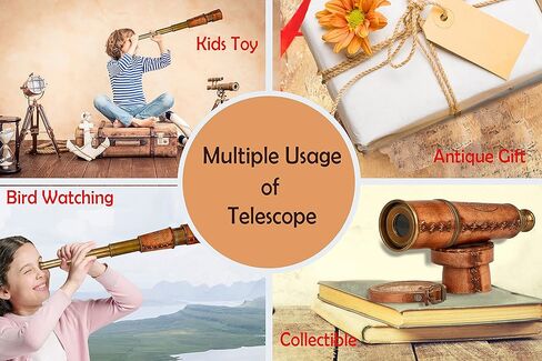 Antique Decor Spyglass, Pirate Telescope with Leather Case, Handheld Telescope for Adventure Enthusiasts, Monocular Nautical Decor for Gifting, Travellers, Kelvin & Hughes London, 16" in Kuwait