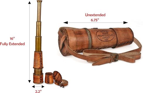 Antique Decor Spyglass, Pirate Telescope with Leather Case, Handheld Telescope for Adventure Enthusiasts, Monocular Nautical Decor for Gifting, Travellers, Kelvin & Hughes London, 16" in Kuwait