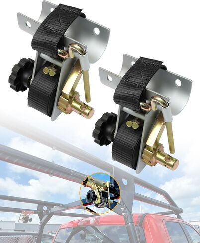 Ladder Rack Ratchet Straps with J-Hook (4PCS), 2" Black Round Tube Mount, 1.5" Wide x 7.5' Long Black Retractable Ratchet Tie Down Strap Roof Rack, 500 lbs Load Heavy Duty Cargo Buckle Rack Lock Strap in Kuwait