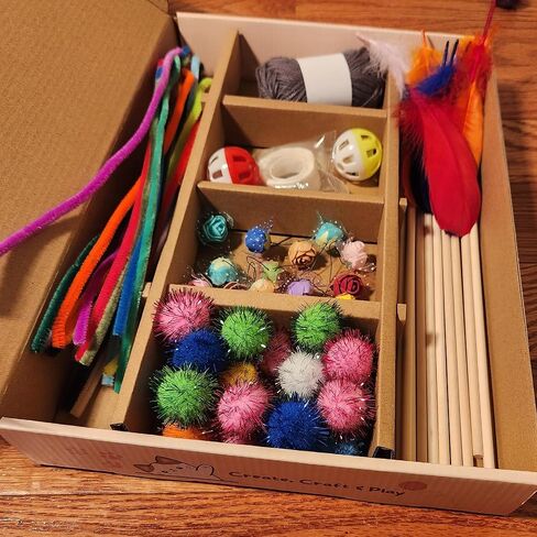 Make Your Own Cat Toys – All in One Kit - Pet Craft Kit for Cat Owners & Crafters – Handmade Cat Toy Supplies - Feathers, Pom Poms, Yarn, Pipe Cleaners, Bells in Kuwait