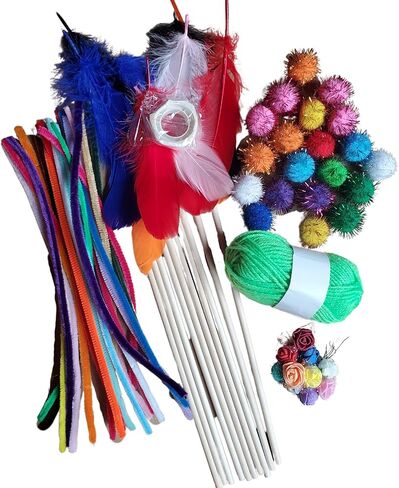 Make Your Own Cat Toys – All in One Kit - Pet Craft Kit for Cat Owners & Crafters – Handmade Cat Toy Supplies - Feathers, Pom Poms, Yarn, Pipe Cleaners, Bells in Kuwait