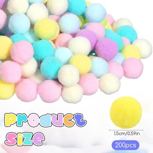 200 PCS Pompoms for Crafts 0.6 Inch Multicolor Pom Poms Balls Bulk Fluffy Pom Pom Balls Fuzzy Pompom Puff Ball for Craft Holiday Crafts Making DIY Miniature Decorations Home Decorations in Kuwait