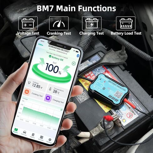 جهاز مراقبة بطارية بلوتوث 24 فولت 12 فولت 6 فولت BM7 - يعمل لجميع بطاريات الرصاص الحمضية والليثيوم مع الشحن واختبار نظام التدوير والإنذار التلقائي - الفولتميتر المقاوم للماء للسيارات والشاحنات والدراجات النارية والقوارب in Kuwait