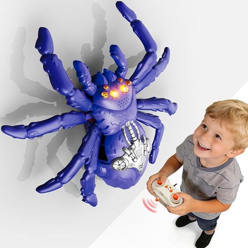 Wall Crawling Spider, Rechargeable Remote Control Robot Toy for Kids with LED Eyes and 360° Stunts, Wall Climbing Funny Prank Toys Birthday Gifts for Boys & Girls Ages 3-5 4-6 7-8 (Blue) in Kuwait