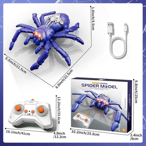 Wall Crawling Spider, Rechargeable Remote Control Robot Toy for Kids with LED Eyes and 360° Stunts, Wall Climbing Funny Prank Toys Birthday Gifts for Boys & Girls Ages 3-5 4-6 7-8 (Blue) in Kuwait