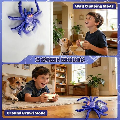 Wall Crawling Spider, Rechargeable Remote Control Robot Toy for Kids with LED Eyes and 360° Stunts, Wall Climbing Funny Prank Toys Birthday Gifts for Boys & Girls Ages 3-5 4-6 7-8 (Blue) in Kuwait