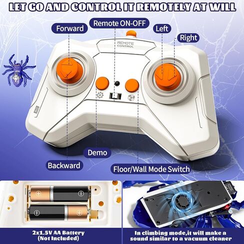 Wall Crawling Spider, Rechargeable Remote Control Robot Toy for Kids with LED Eyes and 360° Stunts, Wall Climbing Funny Prank Toys Birthday Gifts for Boys & Girls Ages 3-5 4-6 7-8 (Blue) in Kuwait