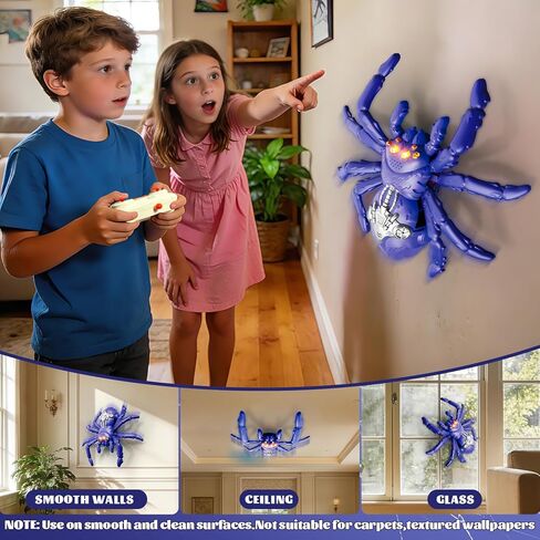 Wall Crawling Spider, Rechargeable Remote Control Robot Toy for Kids with LED Eyes and 360° Stunts, Wall Climbing Funny Prank Toys Birthday Gifts for Boys & Girls Ages 3-5 4-6 7-8 (Blue) in Kuwait